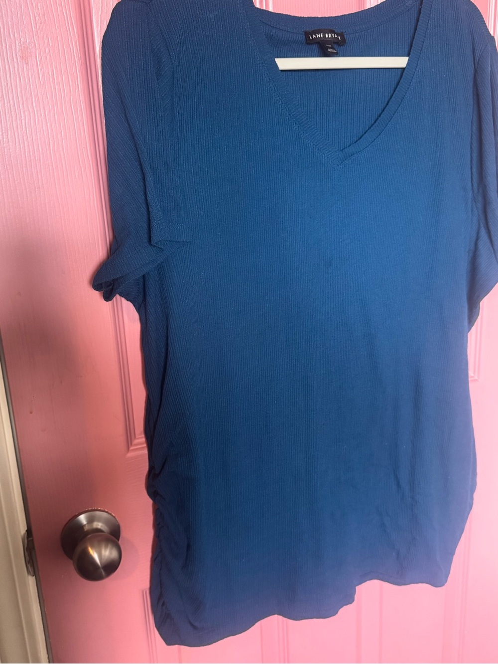 Lane Bryant Royal Blue V-Neck Ribbed Short Sleeve Top